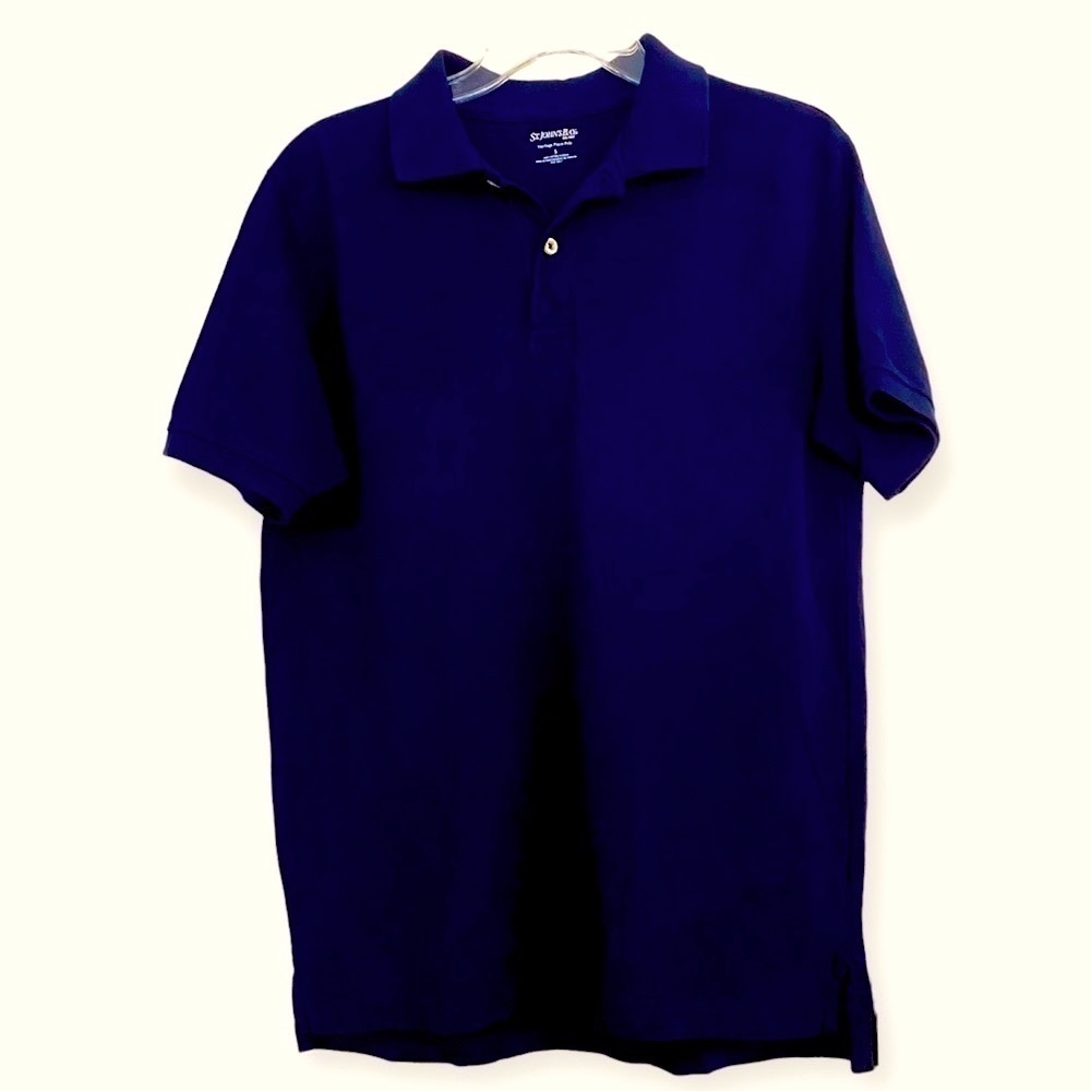 St. John’s Bay Navy Blue Cotton Polo Shirt Short Sleeve Small